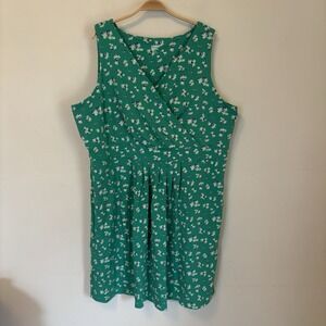 Lands End Sleeveless Fit Flare Dress Heritage Size 3X Green Floral Sleeveless
